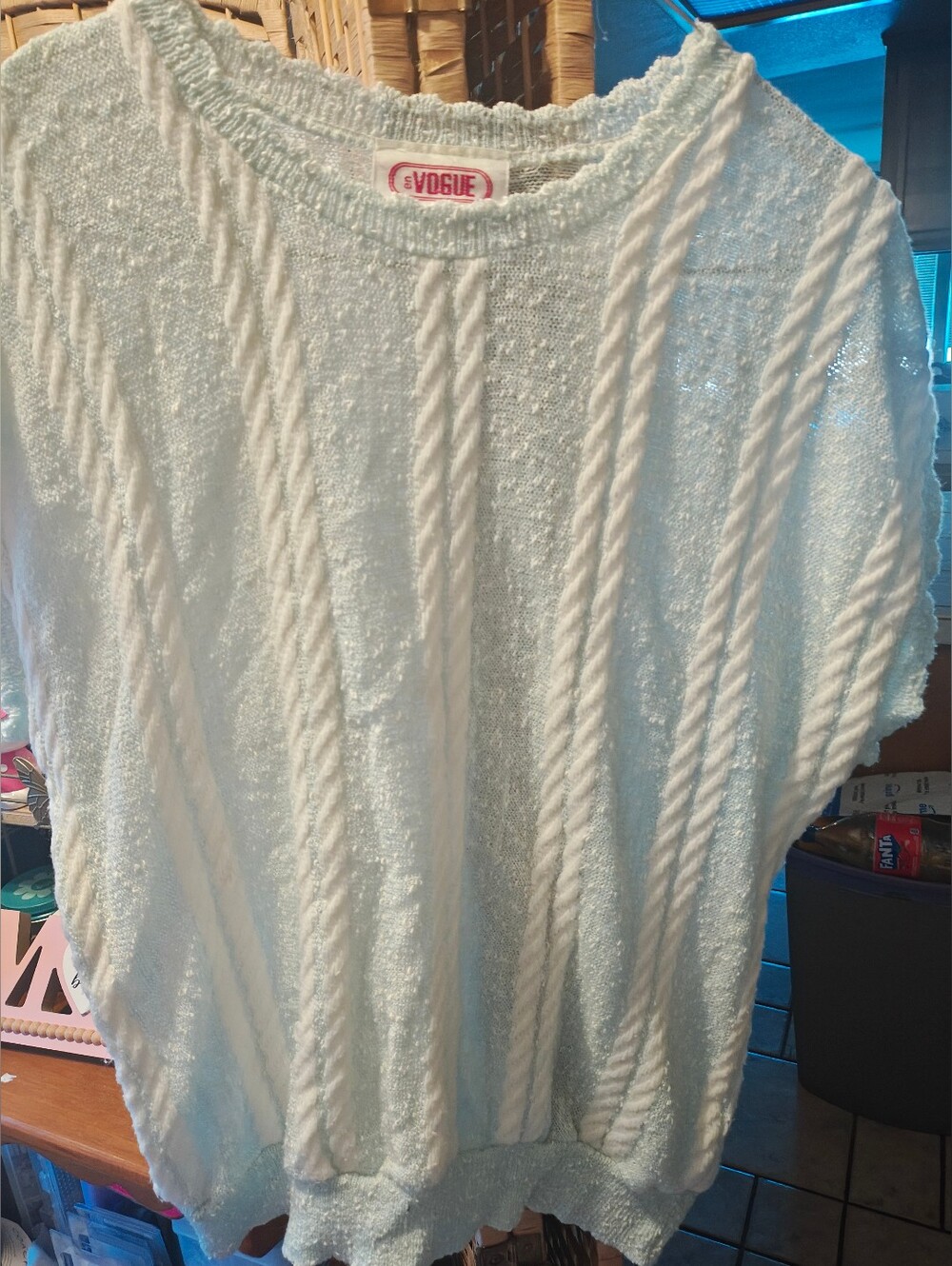 Vogue light BlueGreen /Cream Textured Short-Sleeve Knit Top